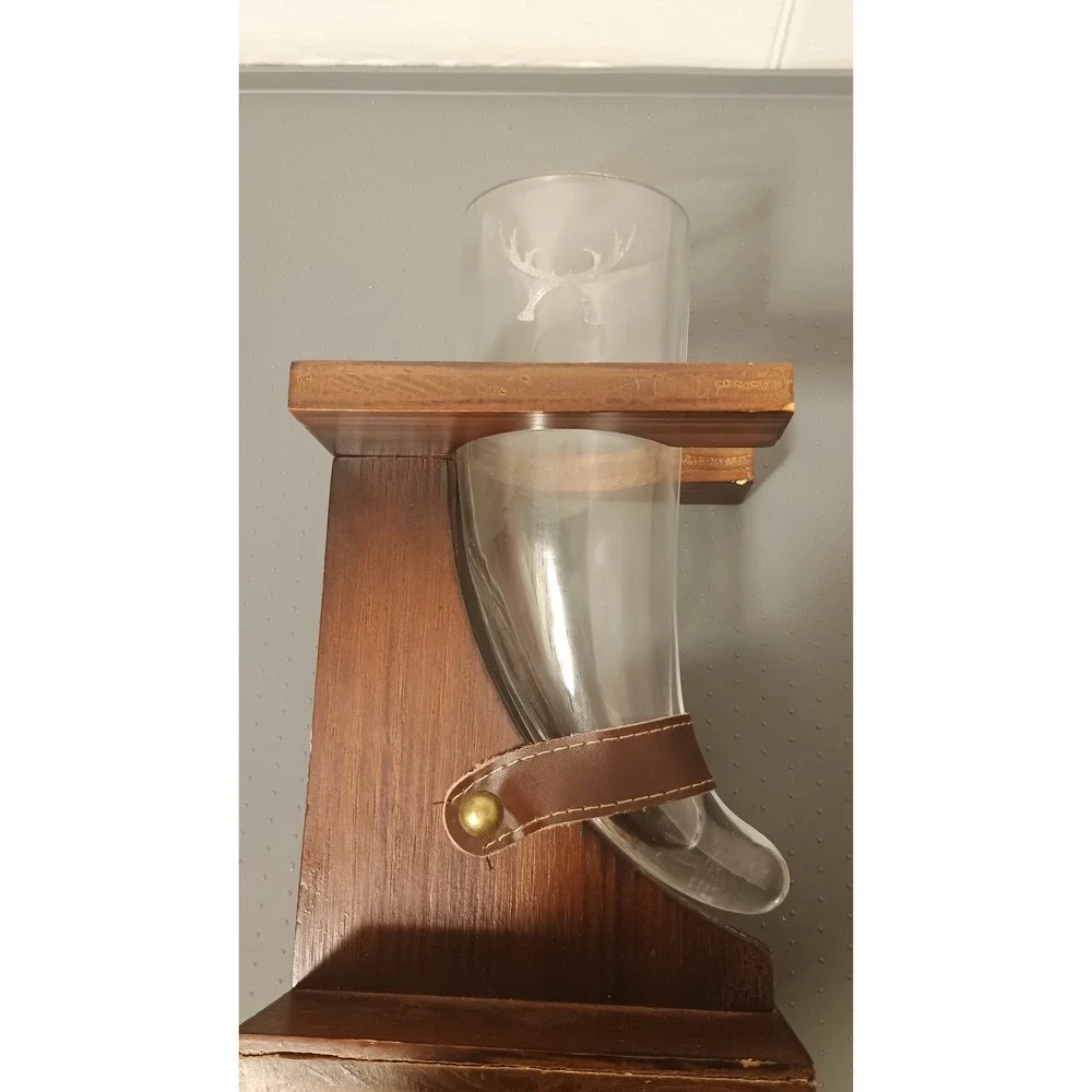 Drinking Horn Glass Stand Unisex OS Brown Good Etched Antler Rustic